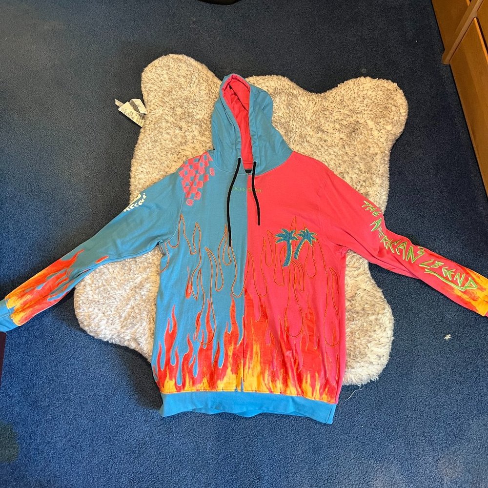 Reason Brand Pink and Blue Split Hoodlie Medium